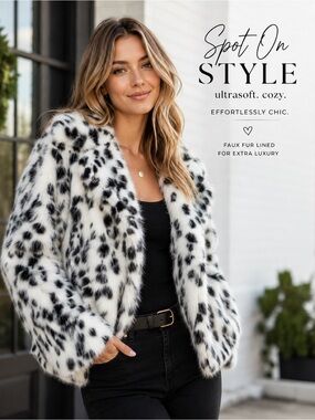 Ultra-Soft Snow Leopard Faux Fur Lined Jacket